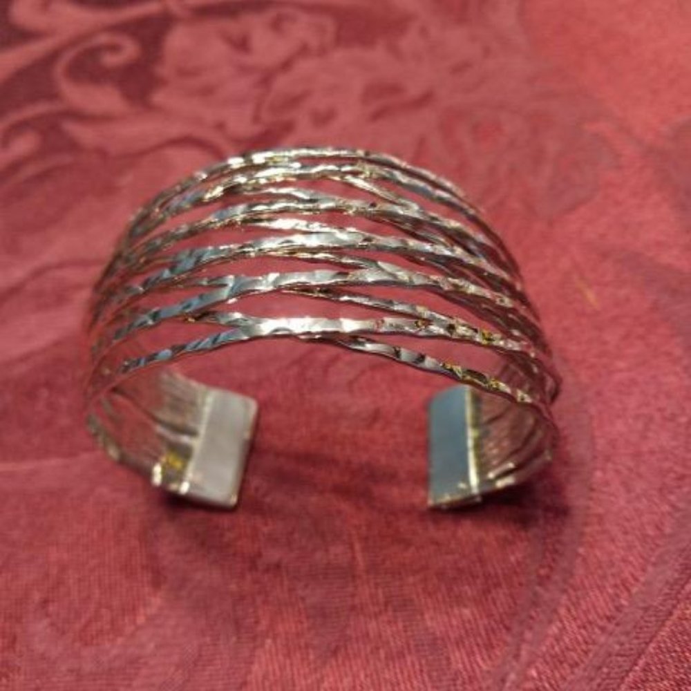 Silvertone Open Wide Cuff Bangle Bracelet - image 1